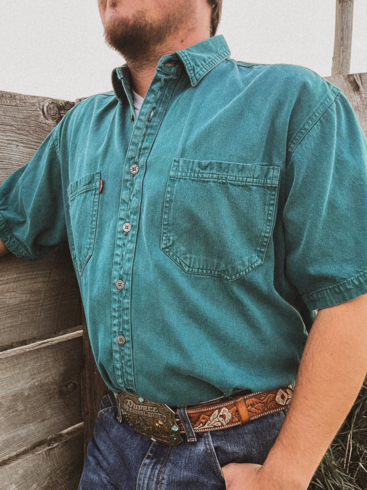 Teal Denim Short Sleeve