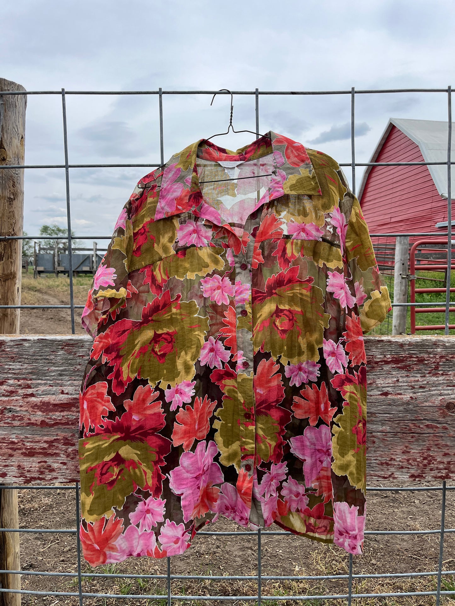 Floral Mesh Button Up