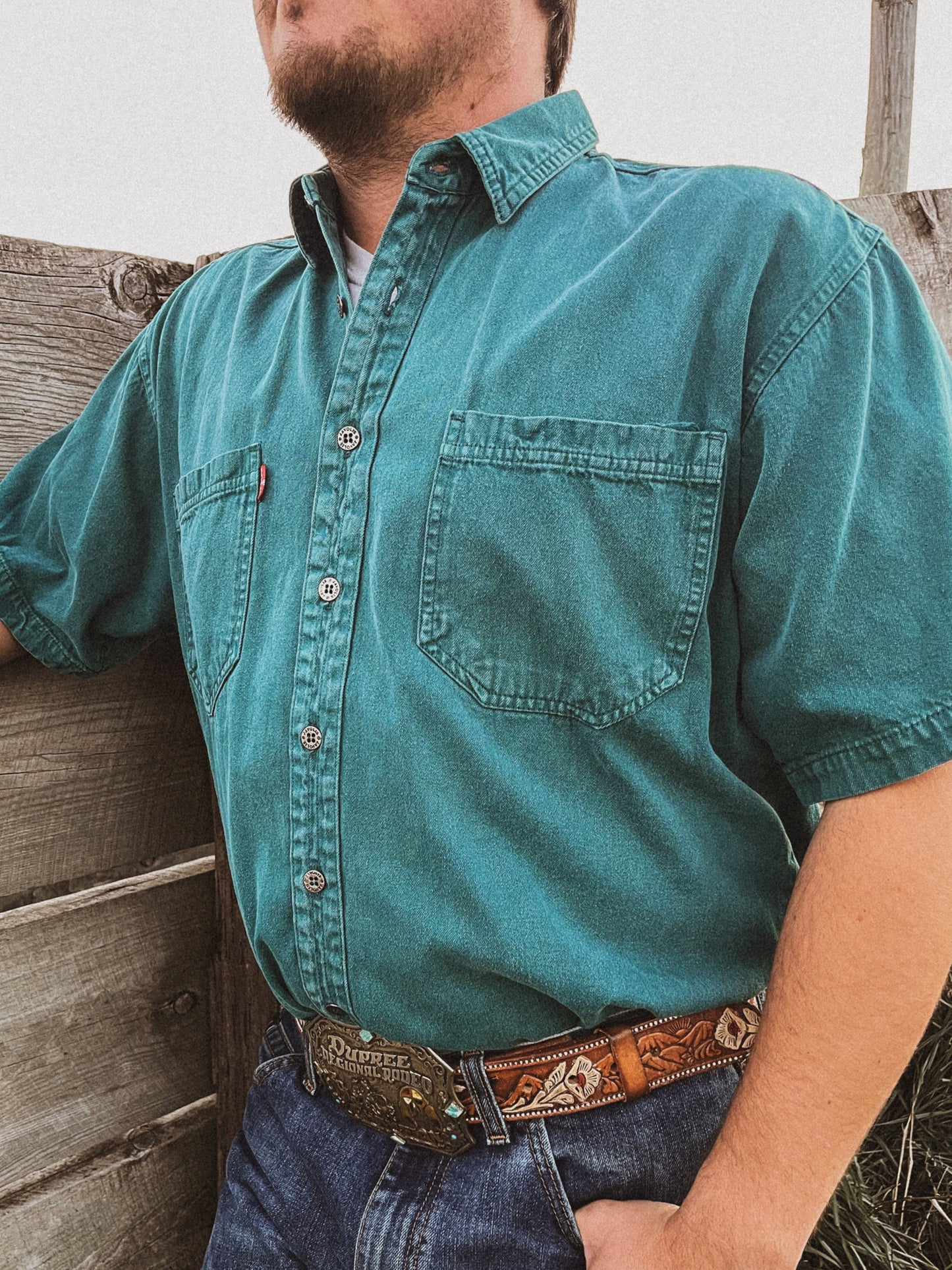Teal Denim Short Sleeve
