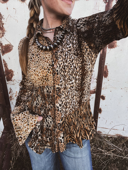 Flare Cheetah Blouse