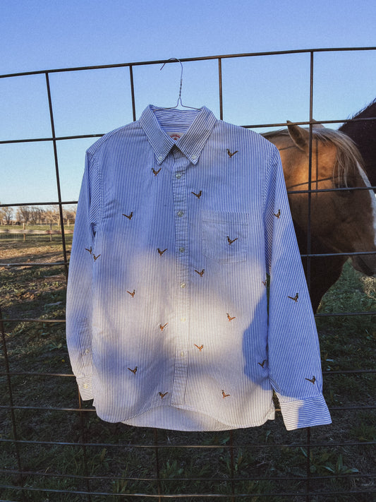 Embroidered Pheasant Button Up